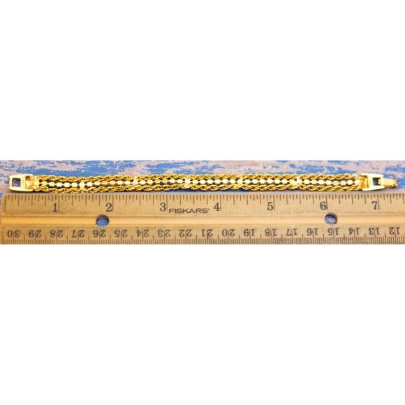 7 inch, Vintage Double Rope Chain Clear Rhinestones Bracelet by USA - L34 - Picture 3 of 3